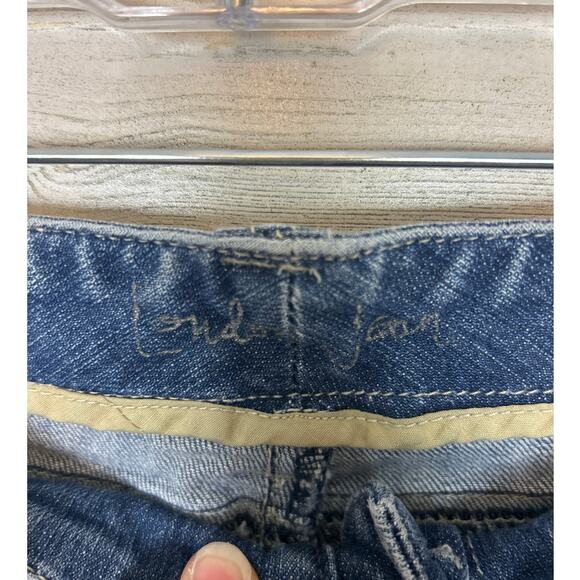 London Jeans Women’s 12 Blue Patchwork Flare low rise Distressed Denim Jeans - Picture 7 of 8